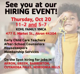 Ad with young boy reminding folks about Hiring Event