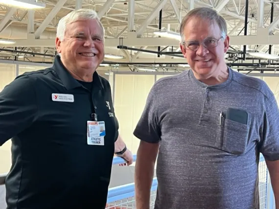 Gary Lake and John Baisden on the track at the Wadsworth YMCA